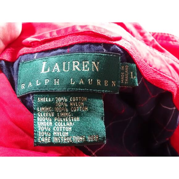 Vtg Preppy Ralph Lauren Red Bomber Jacket L LAUREN Windbreaker Retro Outerwear - Picture 6 of 10